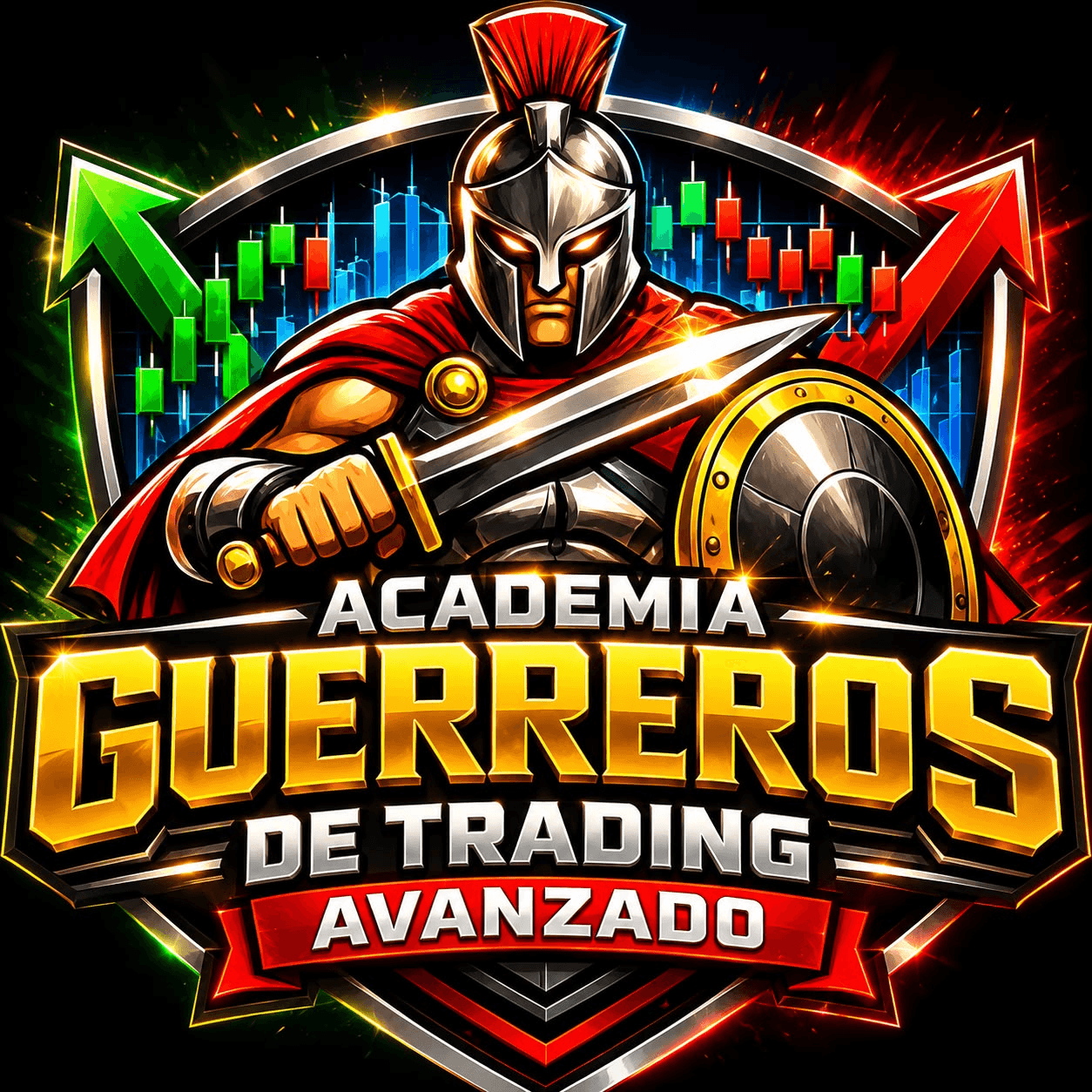 Emblema de Guerreros de Trading con graficas de mercado